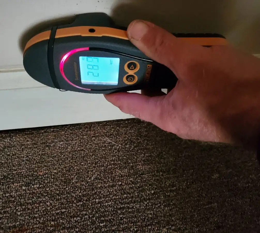 Moisture detection at baseboard during Storm Damage Restoration in Cloverleaf